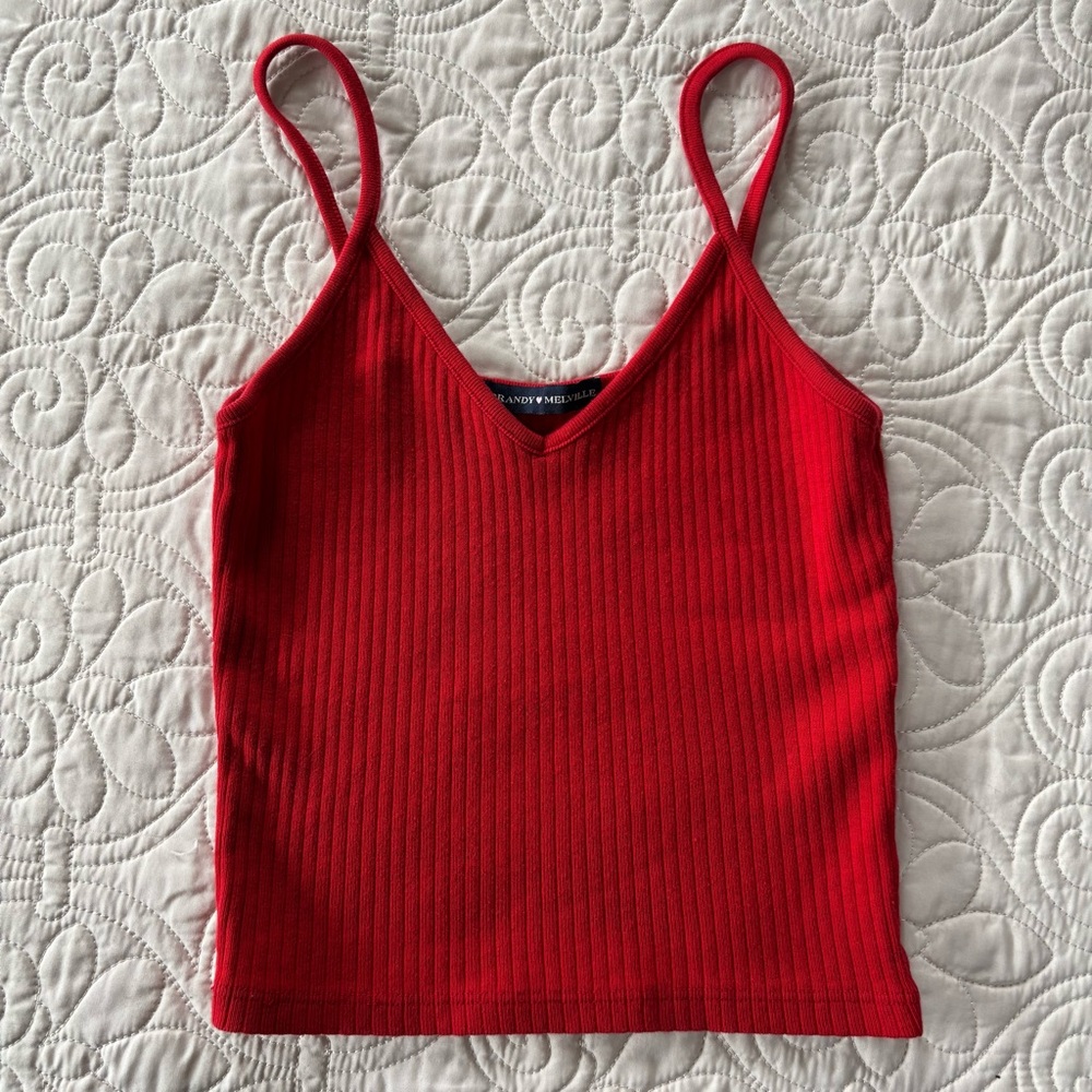 Brandy Melville Red Ribbed V-Neck Cami